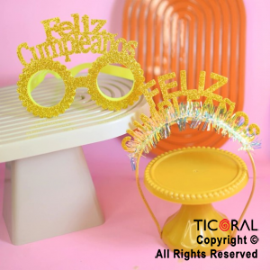 SET ANTEOJO Y VINCHA FELIZ CUMPLEAOS ORO X 1